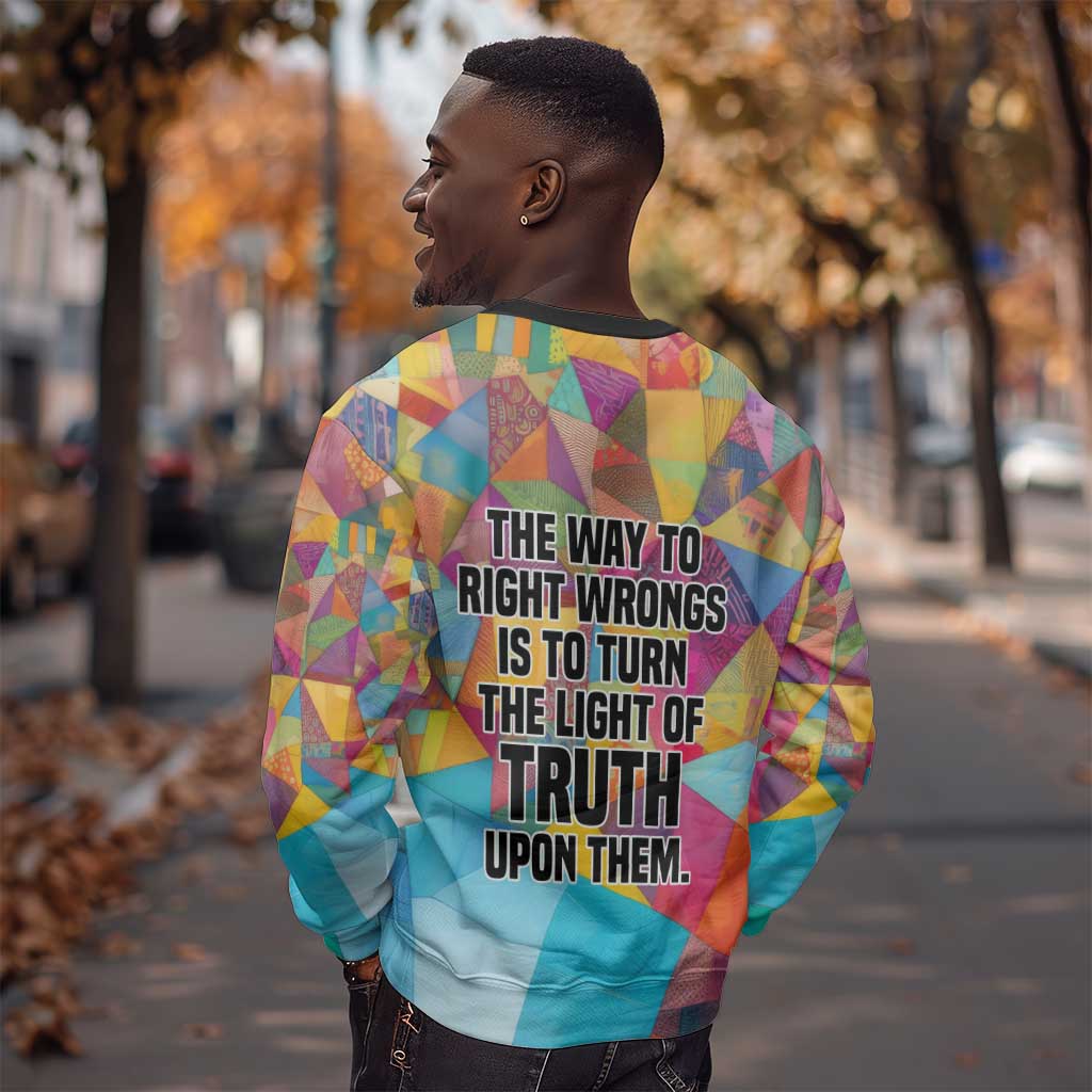Ida B. Wells Sweatshirt with Colorful Patchwork Pattern Design Confident Portrait Civil Rights and Journalism Tribute - Wonder Print Shop