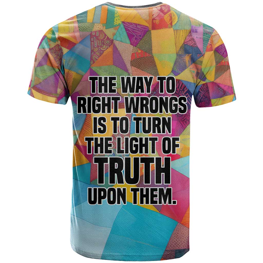 Ida B. Wells T shirt with Colorful Patchwork Pattern Design Confident Portrait Civil Rights and Journalism Tribute - Wonder Print Shop