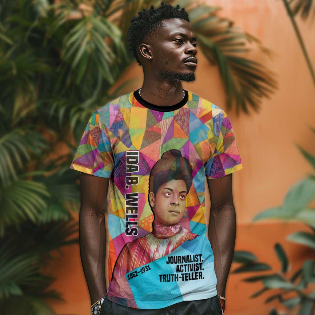 Ida B. Wells T shirt with Colorful Patchwork Pattern Design Confident Portrait Civil Rights and Journalism Tribute - Wonder Print Shop