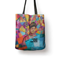 Ida B. Wells Tote Bag with Colorful Patchwork Pattern Design Confident Portrait Civil Rights and Journalism Tribute - Wonder Print Shop