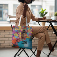Ida B. Wells Tote Bag with Colorful Patchwork Pattern Design Confident Portrait Civil Rights and Journalism Tribute - Wonder Print Shop