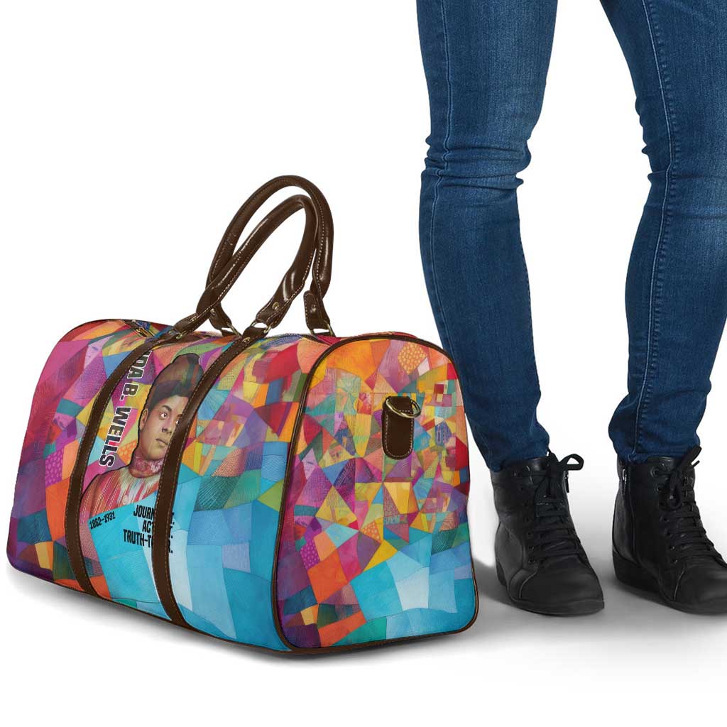 Ida B. Wells Travel Bag with Colorful Patchwork Pattern Design Confident Portrait Civil Rights and Journalism Tribute - Wonder Print Shop