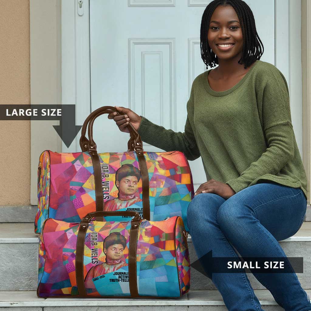 Ida B. Wells Travel Bag with Colorful Patchwork Pattern Design Confident Portrait Civil Rights and Journalism Tribute - Wonder Print Shop