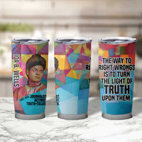 Ida B. Wells Tumbler Cup with Colorful Patchwork Pattern Design Confident Portrait Civil Rights and Journalism Tribute - Wonder Print Shop