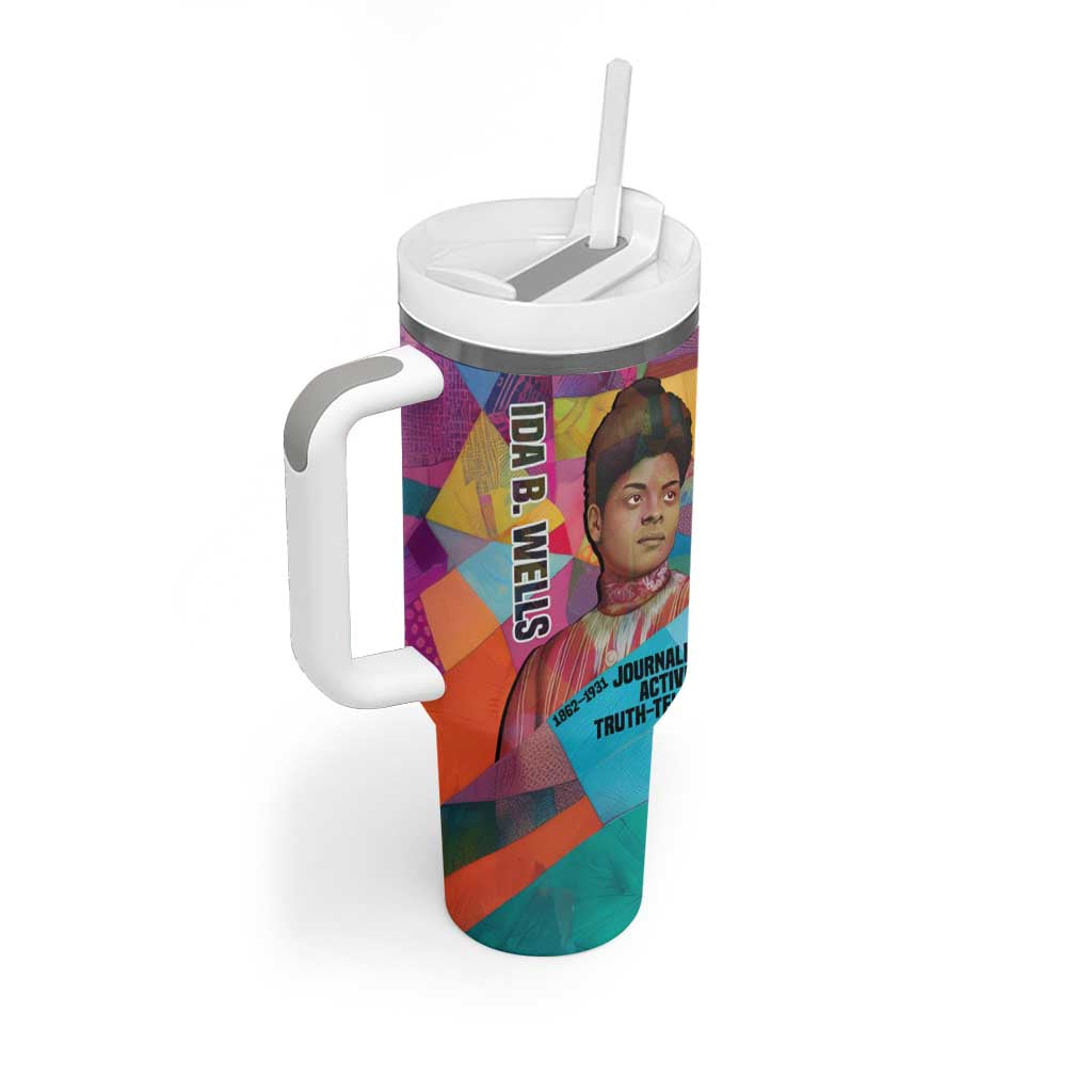 Ida B. Wells Tumbler With Handle with Colorful Patchwork Pattern Design Confident Portrait Civil Rights and Journalism Tribute - Wonder Print Shop