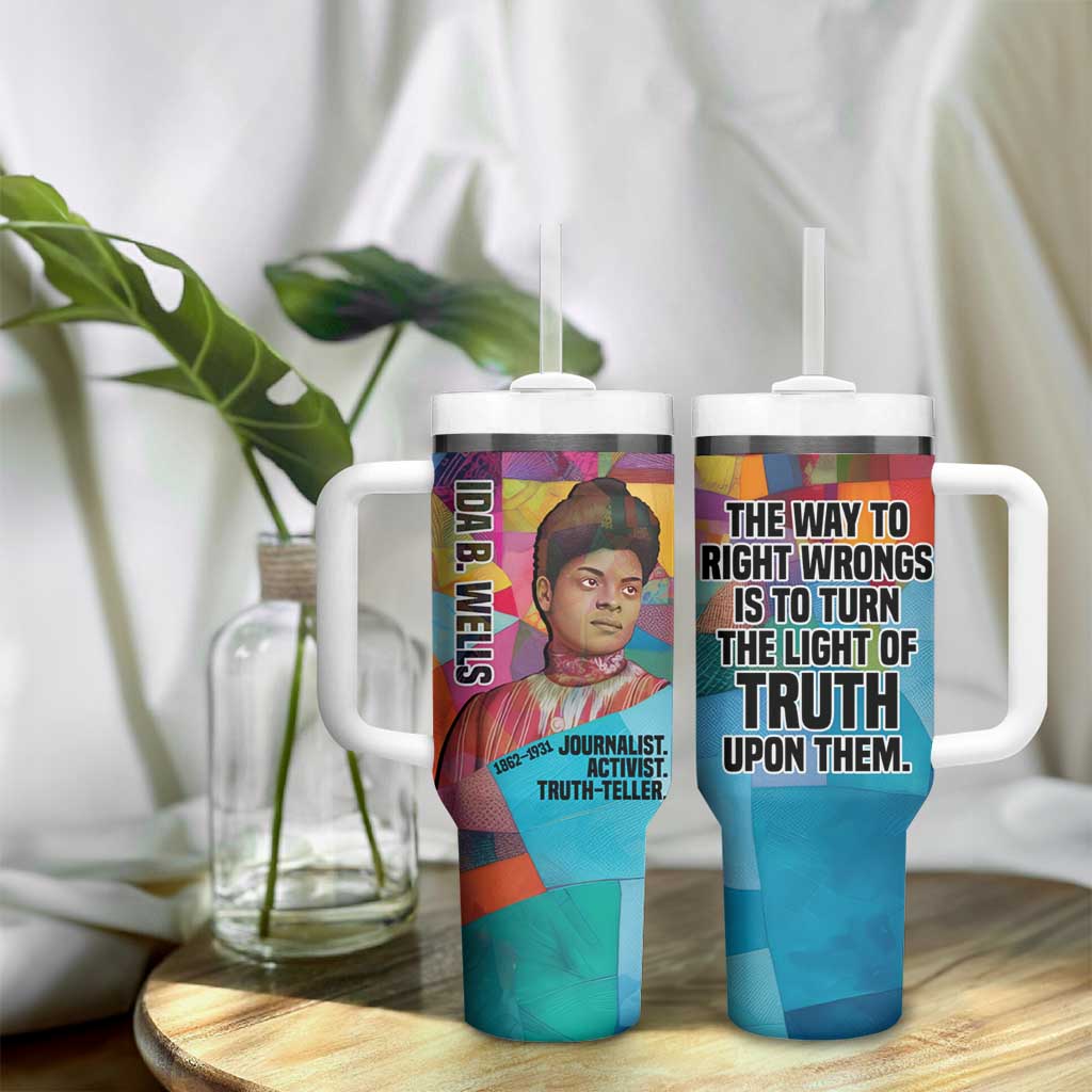 Ida B. Wells Tumbler With Handle with Colorful Patchwork Pattern Design Confident Portrait Civil Rights and Journalism Tribute - Wonder Print Shop