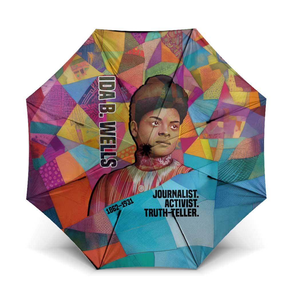 Ida B. Wells Umbrella with Colorful Patchwork Pattern Design Confident Portrait Civil Rights and Journalism Tribute - Wonder Print Shop