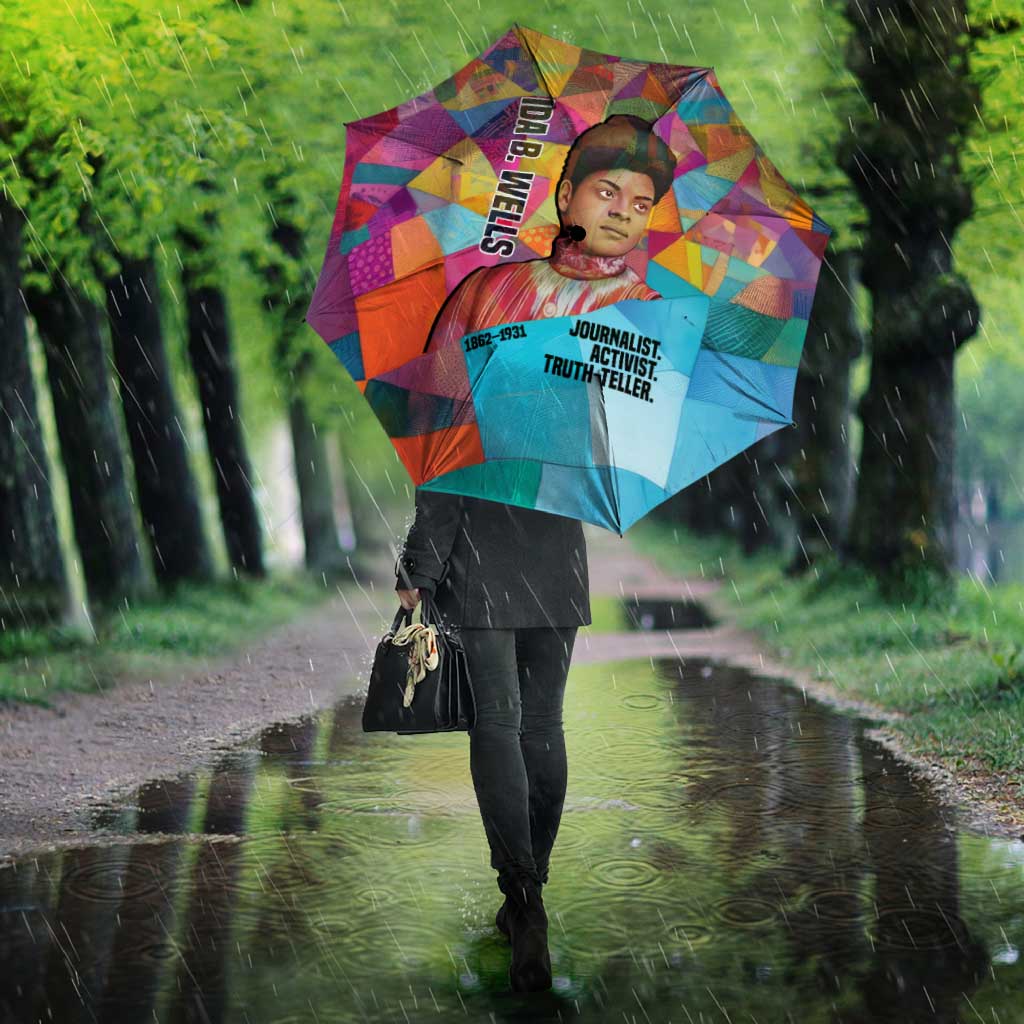 Ida B. Wells Umbrella with Colorful Patchwork Pattern Design Confident Portrait Civil Rights and Journalism Tribute - Wonder Print Shop