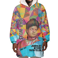 Ida B. Wells Wearable Blanket Hoodie with Colorful Patchwork Pattern Design Confident Portrait Civil Rights and Journalism Tribute - Wonder Print Shop