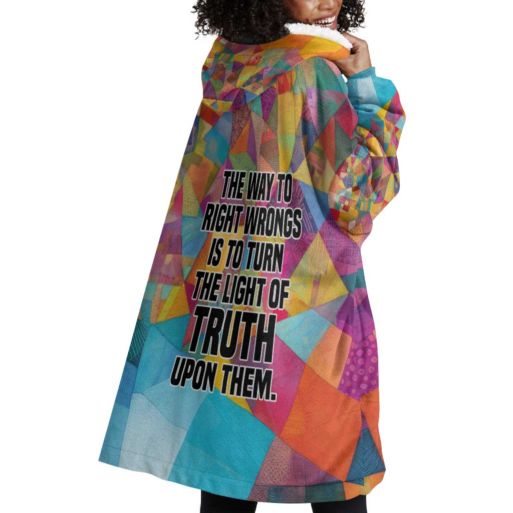Ida B. Wells Wearable Blanket Hoodie with Colorful Patchwork Pattern Design Confident Portrait Civil Rights and Journalism Tribute - Wonder Print Shop