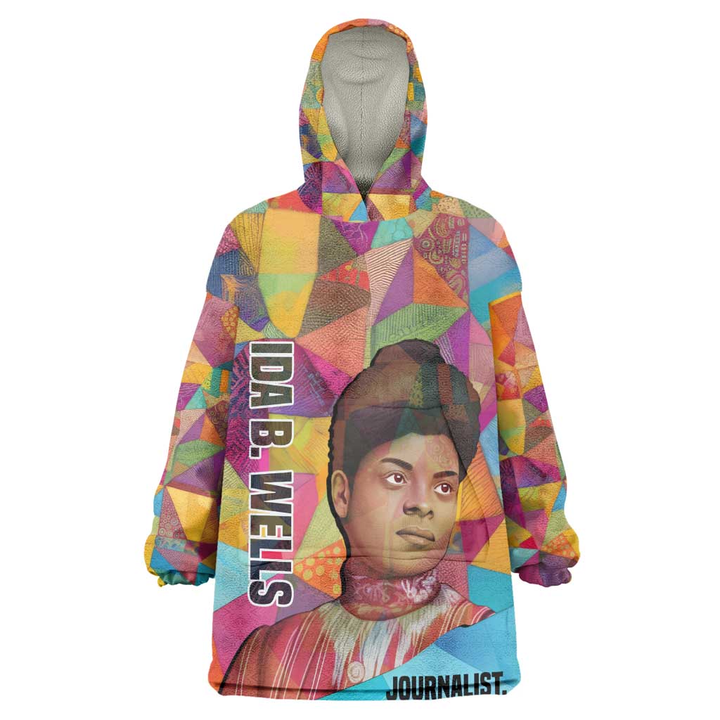 Ida B. Wells Wearable Blanket Hoodie with Colorful Patchwork Pattern Design Confident Portrait Civil Rights and Journalism Tribute - Wonder Print Shop