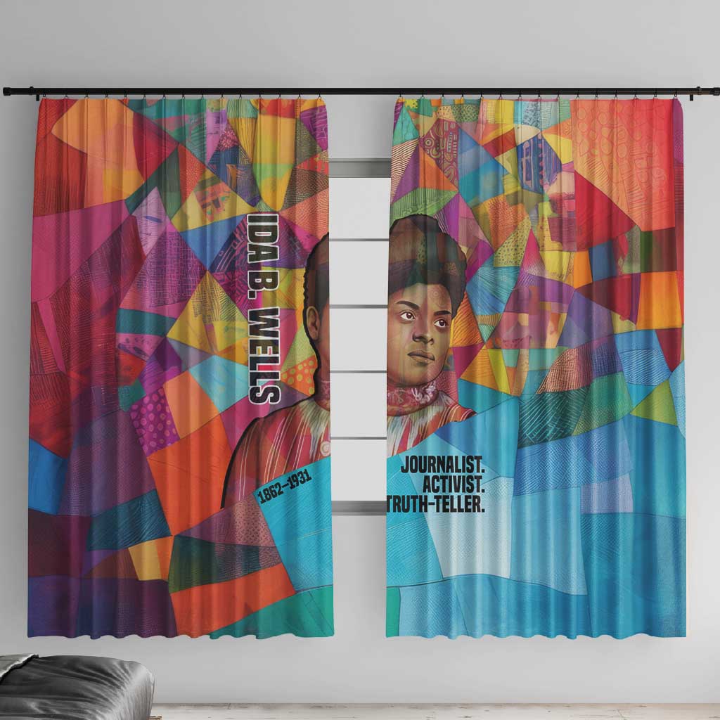 Ida B. Wells Window Curtain with Colorful Patchwork Pattern Design Confident Portrait Civil Rights and Journalism Tribute - Wonder Print Shop