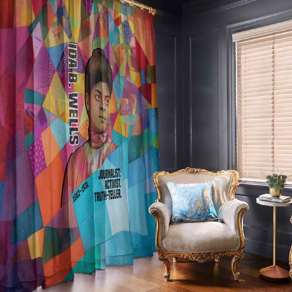 Ida B. Wells Window Curtain with Colorful Patchwork Pattern Design Confident Portrait Civil Rights and Journalism Tribute - Wonder Print Shop