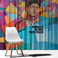 Ida B. Wells Window Curtain with Colorful Patchwork Pattern Design Confident Portrait Civil Rights and Journalism Tribute - Wonder Print Shop