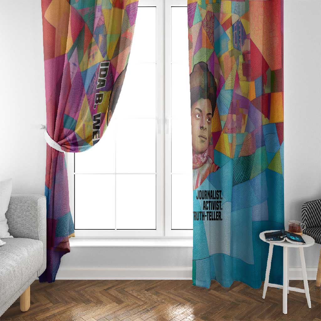 Ida B. Wells Window Curtain with Colorful Patchwork Pattern Design Confident Portrait Civil Rights and Journalism Tribute - Wonder Print Shop