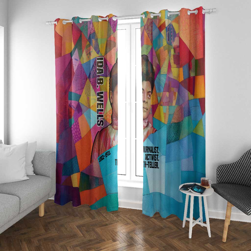 Ida B. Wells Window Curtain with Colorful Patchwork Pattern Design Confident Portrait Civil Rights and Journalism Tribute - Wonder Print Shop