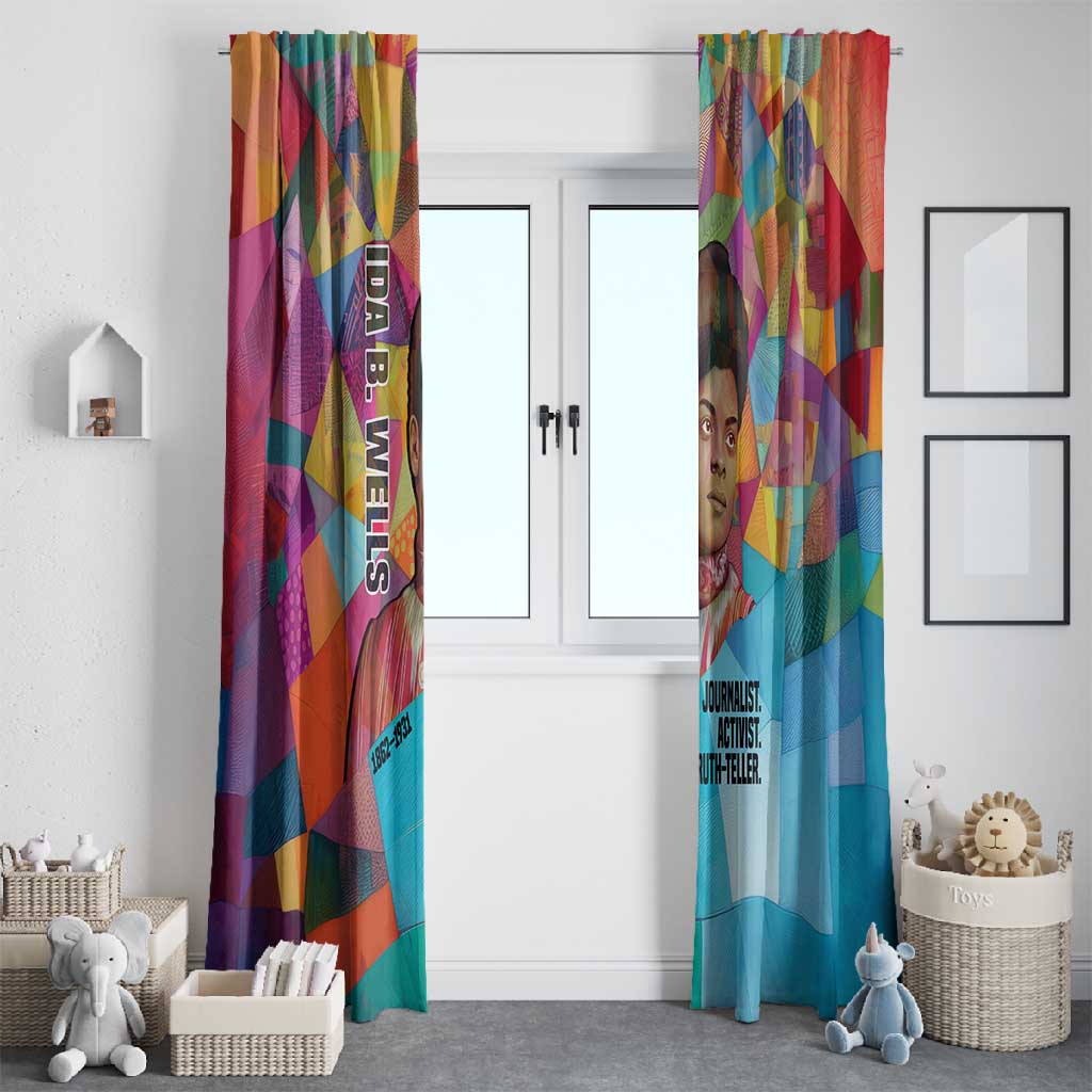 Ida B. Wells Window Curtain with Colorful Patchwork Pattern Design Confident Portrait Civil Rights and Journalism Tribute - Wonder Print Shop