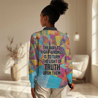 Ida B. Wells Women Casual Shirt with Colorful Patchwork Pattern Design Confident Portrait Civil Rights and Journalism Tribute - Wonder Print Shop