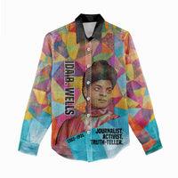 Ida B. Wells Women Casual Shirt with Colorful Patchwork Pattern Design Confident Portrait Civil Rights and Journalism Tribute - Wonder Print Shop