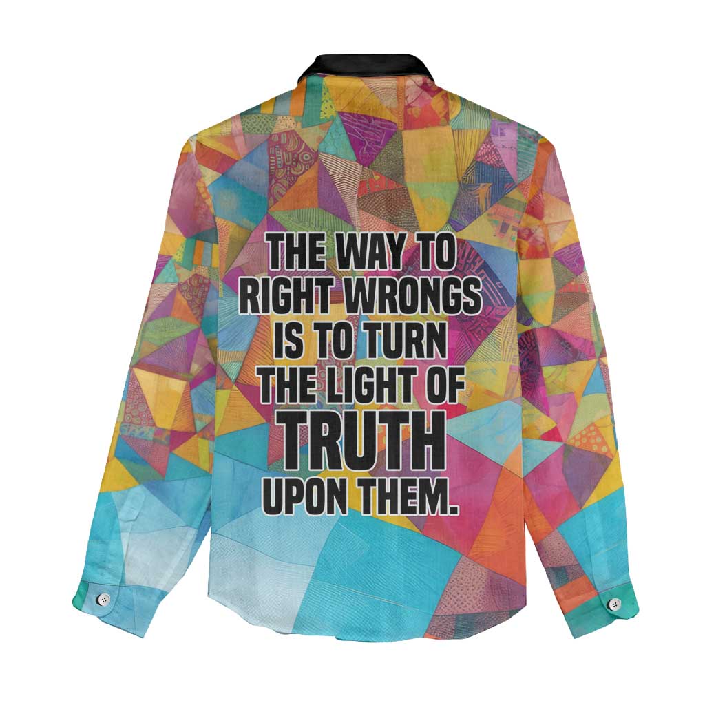 Ida B. Wells Women Casual Shirt with Colorful Patchwork Pattern Design Confident Portrait Civil Rights and Journalism Tribute - Wonder Print Shop
