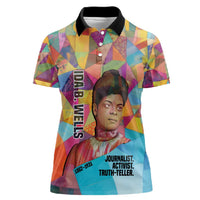 Ida B. Wells Women Polo Shirt with Colorful Patchwork Pattern Design Confident Portrait Civil Rights and Journalism Tribute - Wonder Print Shop