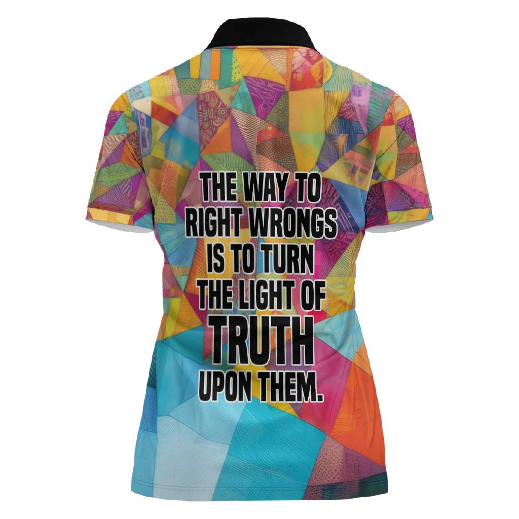 Ida B. Wells Women Polo Shirt with Colorful Patchwork Pattern Design Confident Portrait Civil Rights and Journalism Tribute - Wonder Print Shop