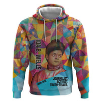 Ida B. Wells Zip Hoodie with Colorful Patchwork Pattern Design Confident Portrait Civil Rights and Journalism Tribute - Wonder Print Shop