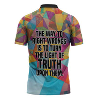 Ida B. Wells Zipper Polo Shirt with Colorful Patchwork Pattern Design Confident Portrait Civil Rights and Journalism Tribute - Wonder Print Shop