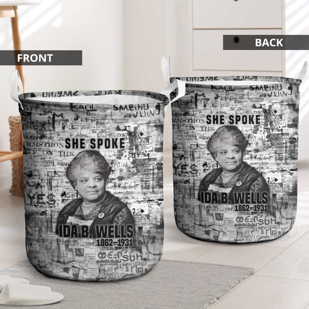 Ida B. Wells Laundry Basket with Newspaper Collage Design Powerful Portrait Civil Rights and Free Press Tribute - Wonder Print Shop