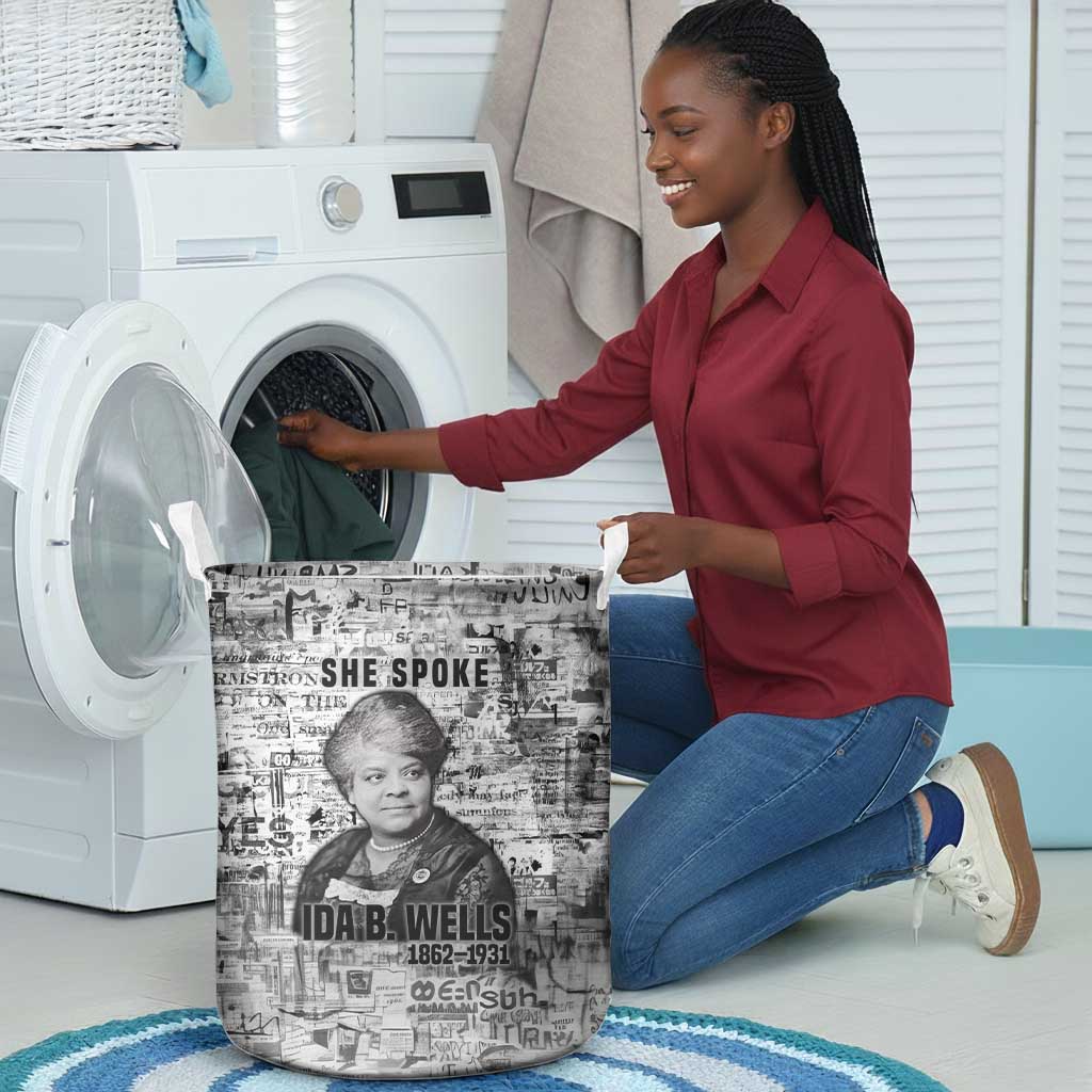 Ida B. Wells Laundry Basket with Newspaper Collage Design Powerful Portrait Civil Rights and Free Press Tribute - Wonder Print Shop