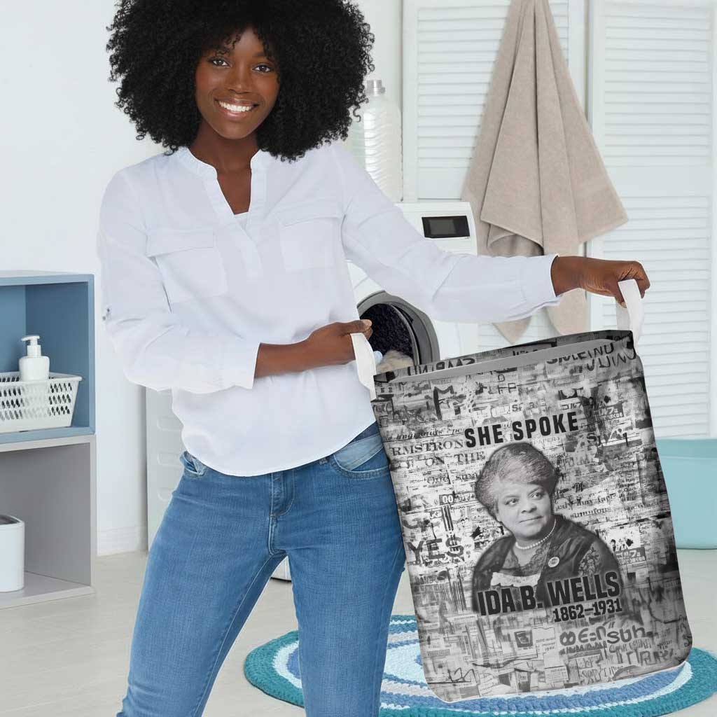 Ida B. Wells Laundry Basket with Newspaper Collage Design Powerful Portrait Civil Rights and Free Press Tribute - Wonder Print Shop
