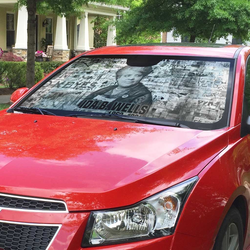 Ida B. Wells Auto Sun Shade with Newspaper Collage Design Powerful Portrait Civil Rights and Free Press Tribute - Wonder Print Shop