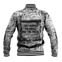 Ida B. Wells Baseball Jacket with Newspaper Collage Design Powerful Portrait Civil Rights and Free Press Tribute - Wonder Print Shop