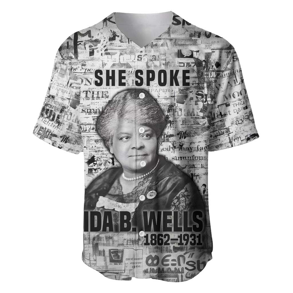 Ida B. Wells Baseball Jersey with Newspaper Collage Design Powerful Portrait Civil Rights and Free Press Tribute - Wonder Print Shop