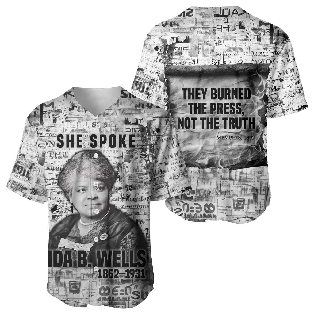 Ida B. Wells Baseball Jersey with Newspaper Collage Design Powerful Portrait Civil Rights and Free Press Tribute - Wonder Print Shop