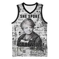 Ida B. Wells Basketball Jersey with Newspaper Collage Design Powerful Portrait Civil Rights and Free Press Tribute - Wonder Print Shop