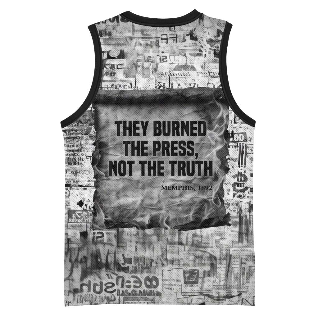 Ida B. Wells Basketball Jersey with Newspaper Collage Design Powerful Portrait Civil Rights and Free Press Tribute - Wonder Print Shop