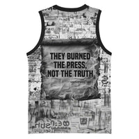 Ida B. Wells Basketball Jersey with Newspaper Collage Design Powerful Portrait Civil Rights and Free Press Tribute - Wonder Print Shop