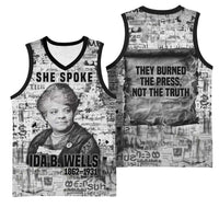 Ida B. Wells Basketball Jersey with Newspaper Collage Design Powerful Portrait Civil Rights and Free Press Tribute - Wonder Print Shop