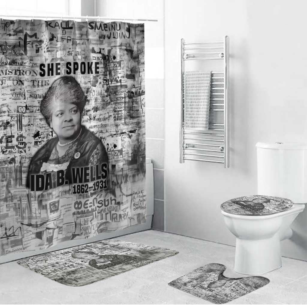 Ida B. Wells Bathroom Set with Newspaper Collage Design Powerful Portrait Civil Rights and Free Press Tribute - Wonder Print Shop