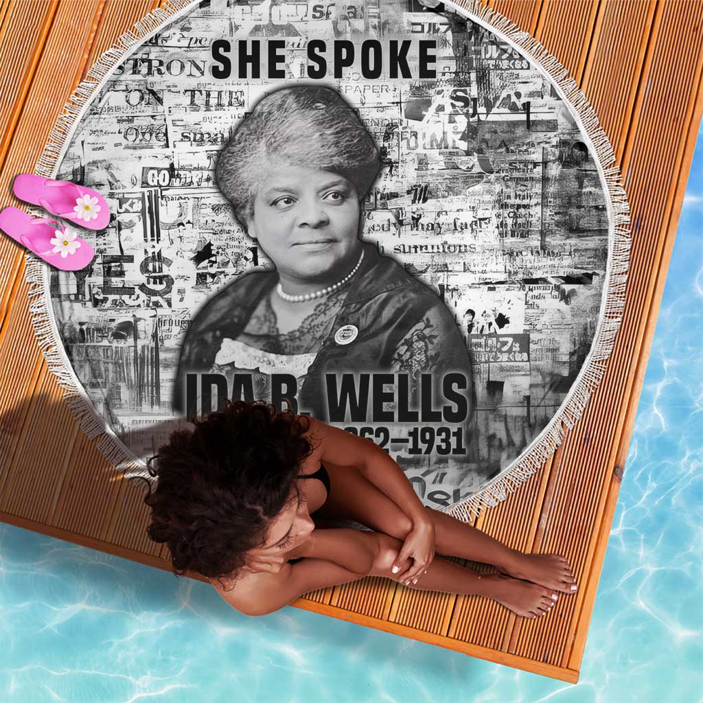 Ida B. Wells Beach Blanket with Newspaper Collage Design Powerful Portrait Civil Rights and Free Press Tribute - Wonder Print Shop