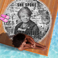 Ida B. Wells Beach Blanket with Newspaper Collage Design Powerful Portrait Civil Rights and Free Press Tribute - Wonder Print Shop