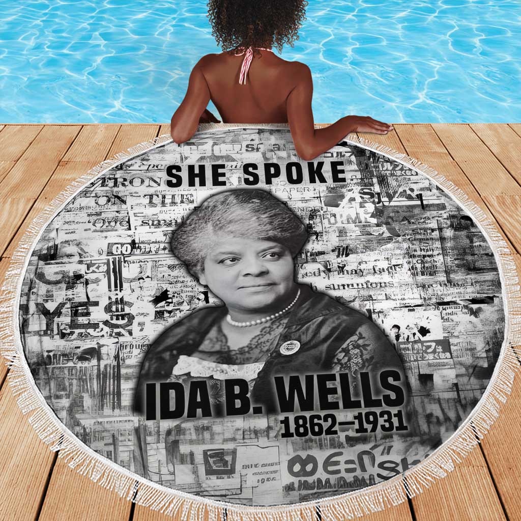 Ida B. Wells Beach Blanket with Newspaper Collage Design Powerful Portrait Civil Rights and Free Press Tribute - Wonder Print Shop