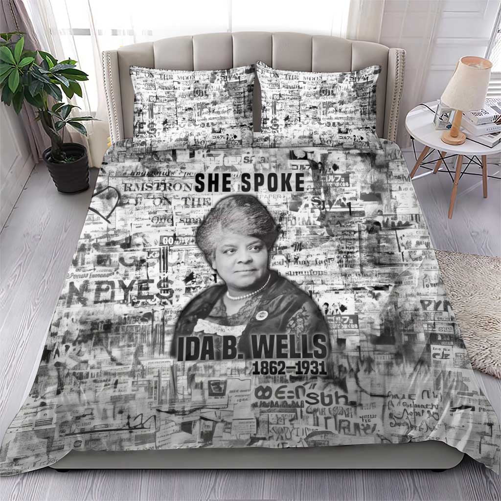 Ida B. Wells Bedding Set with Newspaper Collage Design Powerful Portrait Civil Rights and Free Press Tribute - Wonder Print Shop