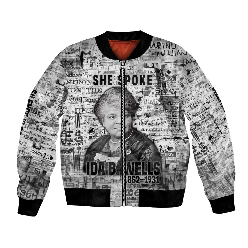 Ida B. Wells Bomber Jacket with Newspaper Collage Design Powerful Portrait Civil Rights and Free Press Tribute - Wonder Print Shop