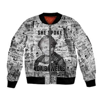 Ida B. Wells Bomber Jacket with Newspaper Collage Design Powerful Portrait Civil Rights and Free Press Tribute - Wonder Print Shop