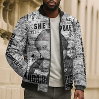 Ida B. Wells Bomber Puffer Jacket with Newspaper Collage Design Powerful Portrait Civil Rights and Free Press Tribute - Wonder Print Shop