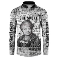 Ida B. Wells Button Sweatshirt with Newspaper Collage Design Powerful Portrait Civil Rights and Free Press Tribute