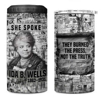 Ida B. Wells 4 in 1 Can Cooler Tumbler with Newspaper Collage Design Powerful Portrait Civil Rights and Free Press Tribute - Wonder Print Shop