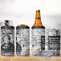 Ida B. Wells 4 in 1 Can Cooler Tumbler with Newspaper Collage Design Powerful Portrait Civil Rights and Free Press Tribute - Wonder Print Shop